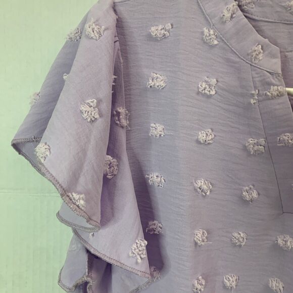 V Neck Ruffle Short Sleeve Blouse Swiss Dot Flowy Shirt Tunic Top Sz S - Picture 6 of 6